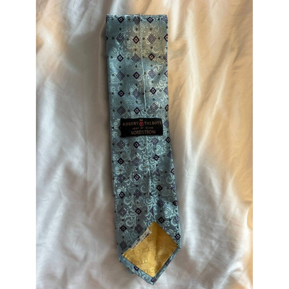 New Robert Talbott Nordstrom 100% Silk Tie Blue Paisley Geometric Classic Luxury - Picture 7 of 13